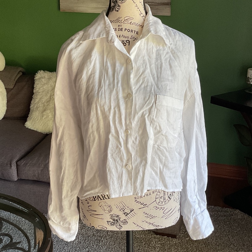 Zara White Casual Button Down Shirt, Size XS